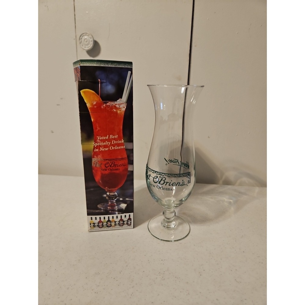 Vtg Pat O'Brien's Hurricane Cocktail Drink Glass New Orleans,LA Have Fun W/ Box